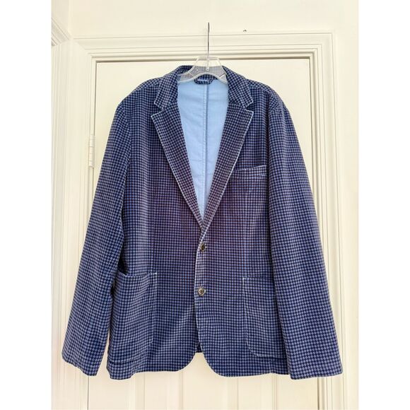 J.McLaughlin Mens Blue Two Button Lisbon Velvet Jacket Blazer Sport Coat Size 44